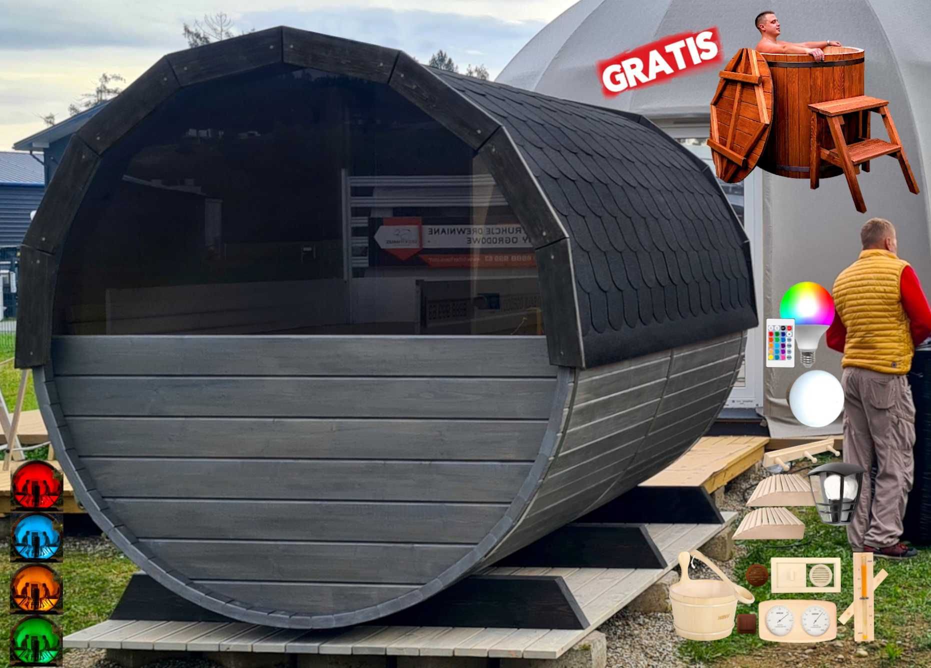 SAUNA Ogrodowa 300cm + OKNO 50% + Akcesoria + BECZKA 500L GRATIS