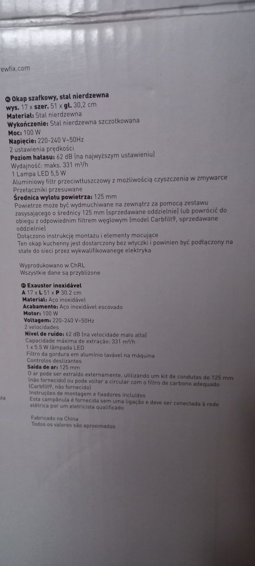 Okap szafkowy nowy
