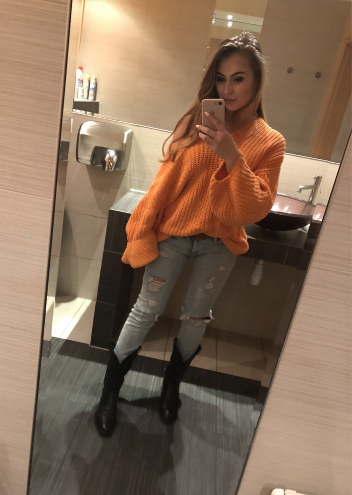Pomarańczowy sweter oversize H&M hit XS/34 instagram Orange