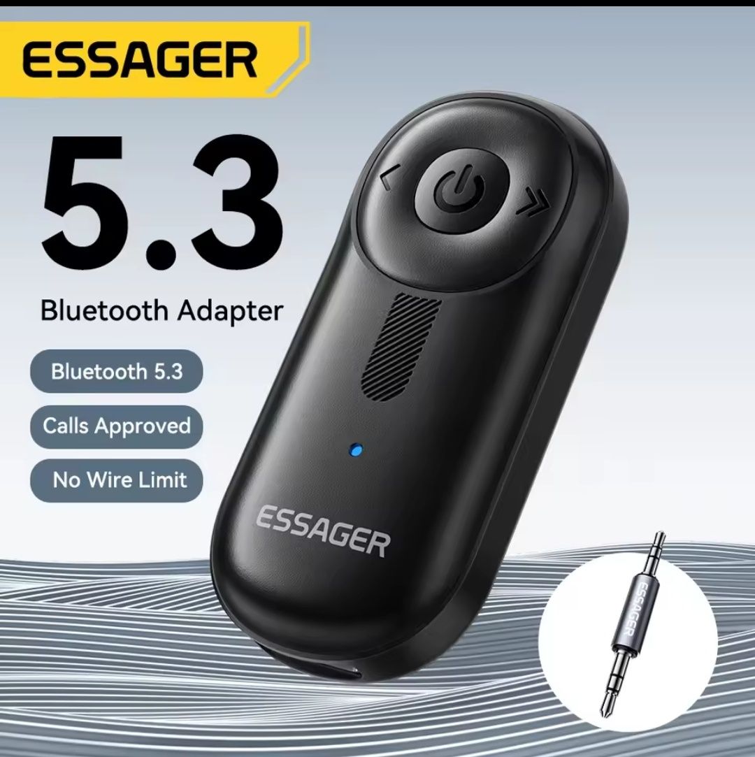 Essager Bluetooth 5,3 адаптер AUX 3,5. аудио приемник, микрофон, АКБ