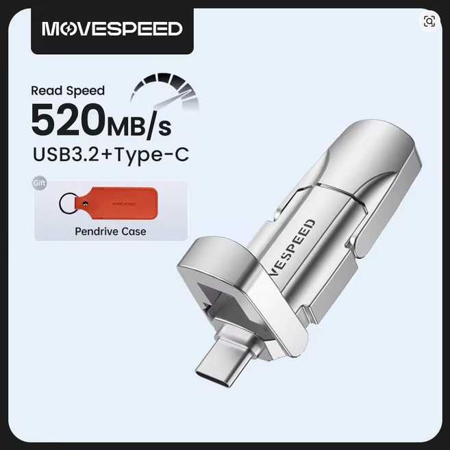 Швидкісна флешка MOVESPEED 256GB USB 3.2 OTG - до 520 MB/s, металева