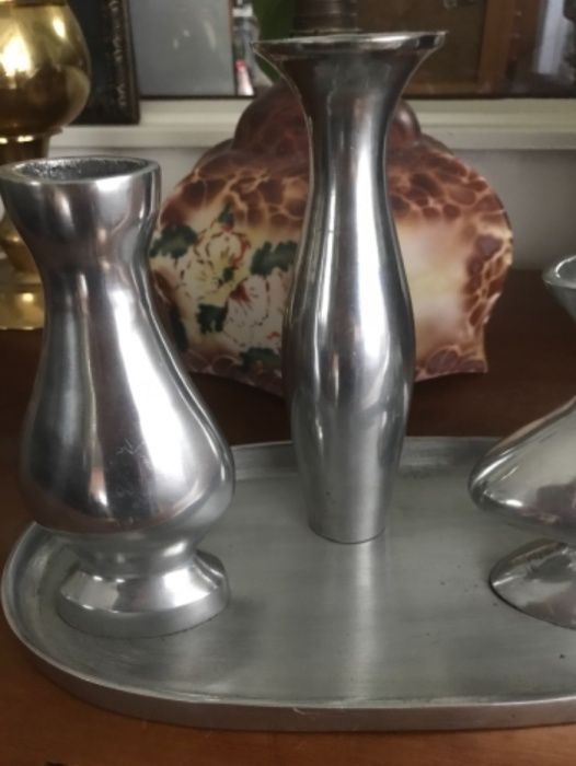 Polerowane aluminium wazoniki wazon taca komplet