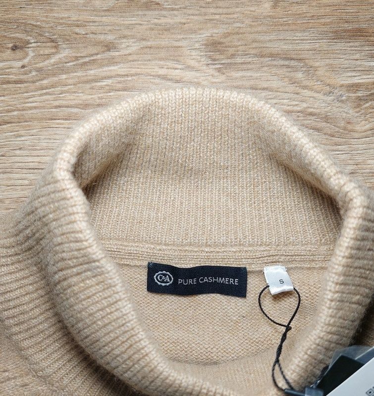 Sweter 100% kaszmir kawa z mlekiem beżowy gruby splot nowy