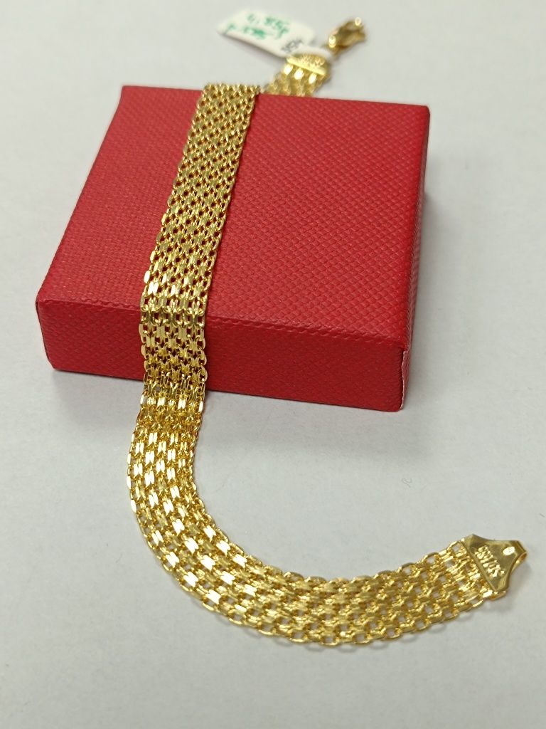 Piękna złota bransoletka, Bismarck, złoto 585 19cm