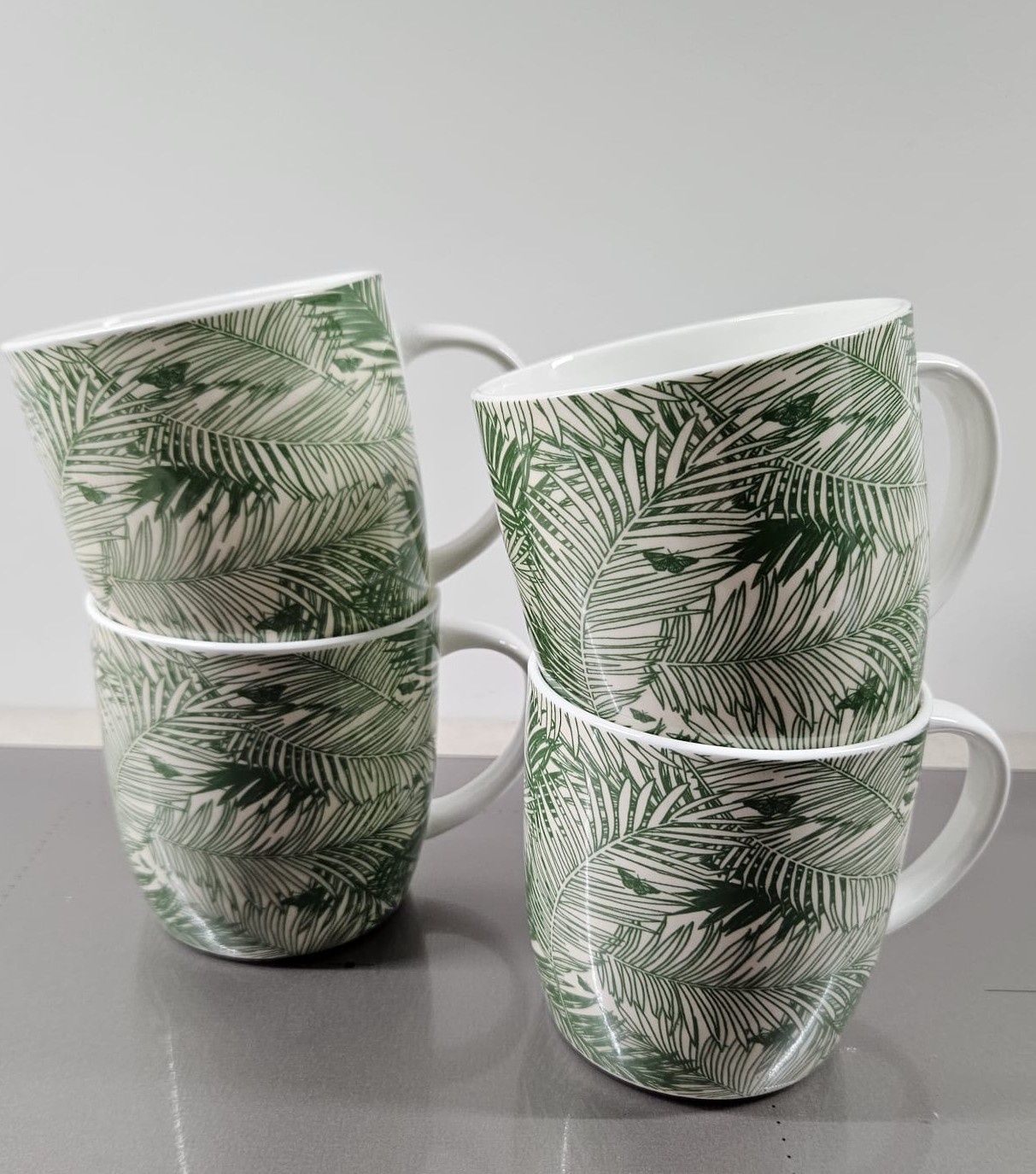 KitchenCraft Kubki boho dżungla palmy zielone komplet 4szt.