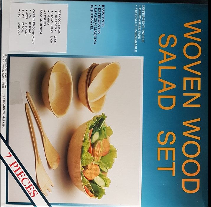 Saladeiras em madeiras com talher de servir inquebrável (Novas)