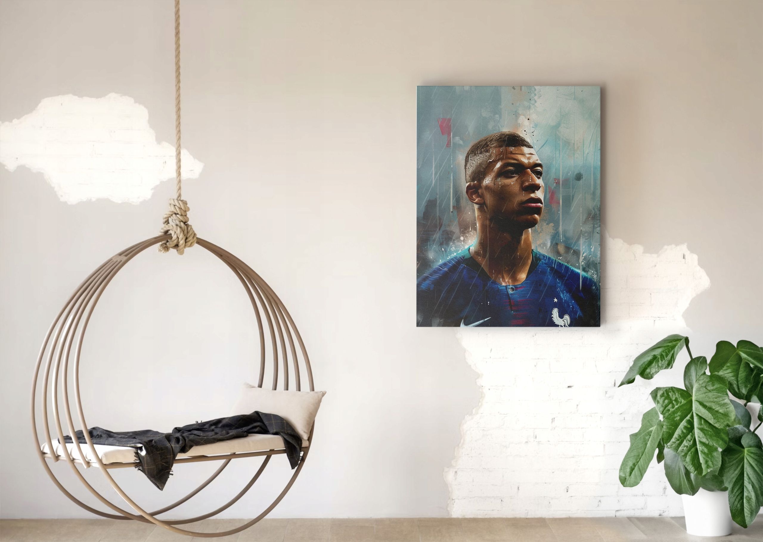 Nowoczesny Portret Kylian Mbappé na Płótnie 75x100 cm do Wnętrz