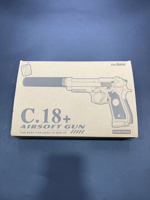 Металевий пістолет Беретта М9 з глушником — С18+ іграшка