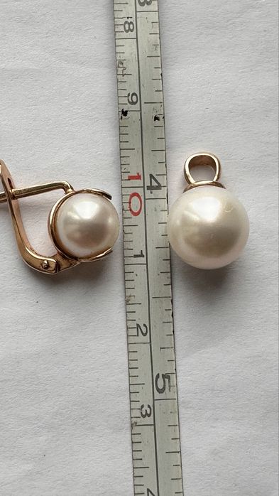 Набор золотой с жемчугом 585, вес 5,78 грамм сережки підвіска
