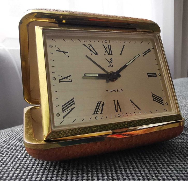 Elegancki zegarek podróżny JAZ – mechaniczny 7 jewels vintage, sprawny