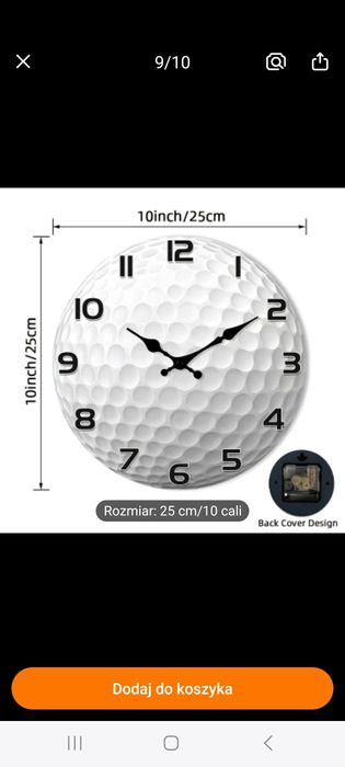 Zegar Golfowy śr 25cm. Nowy.