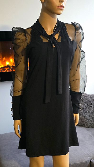 Piękna Elegancka Włoska Czarna Sukienka