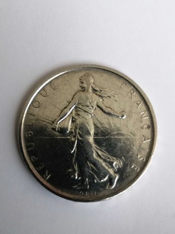 Moeda prata de 5 francos franceses 1962