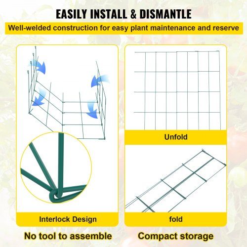 Gaiolas de tomate, suporte para plantas, 3 peças, aço, 3,3 pés, verde