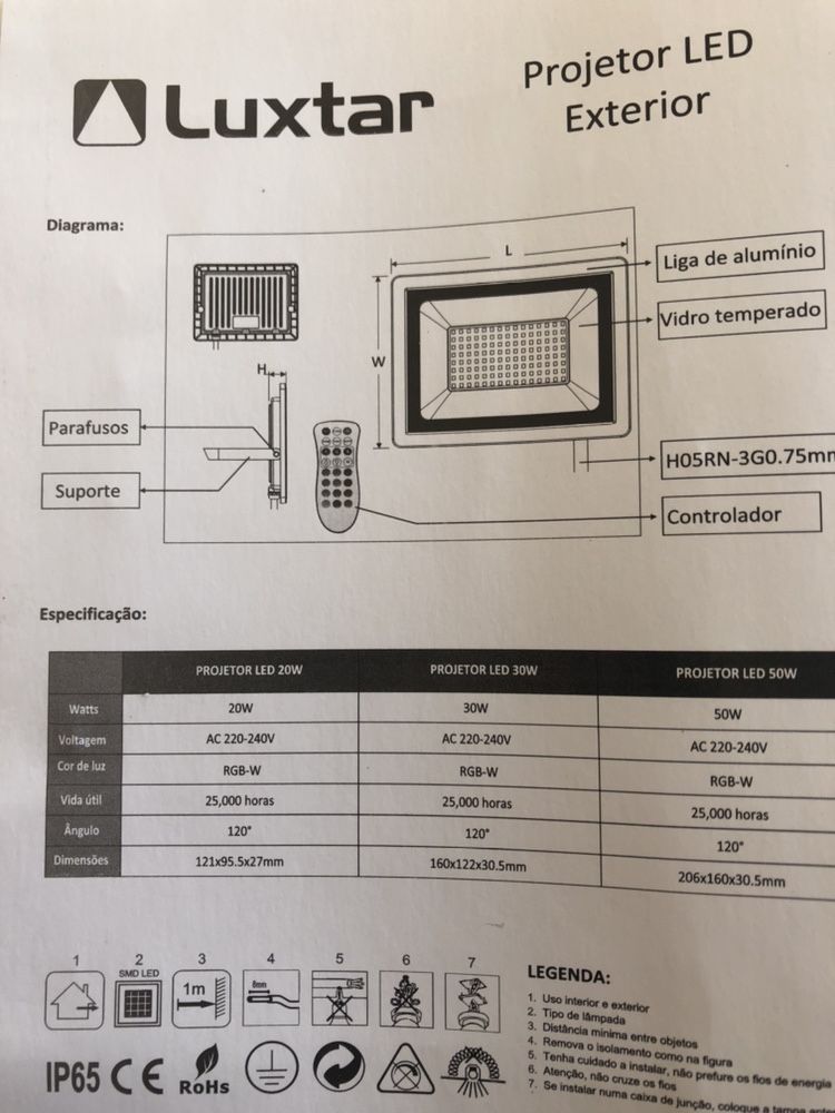 Projetores PROMOÇÃO  LED RGB Interior e Exterior c/comando 20/30/50 W