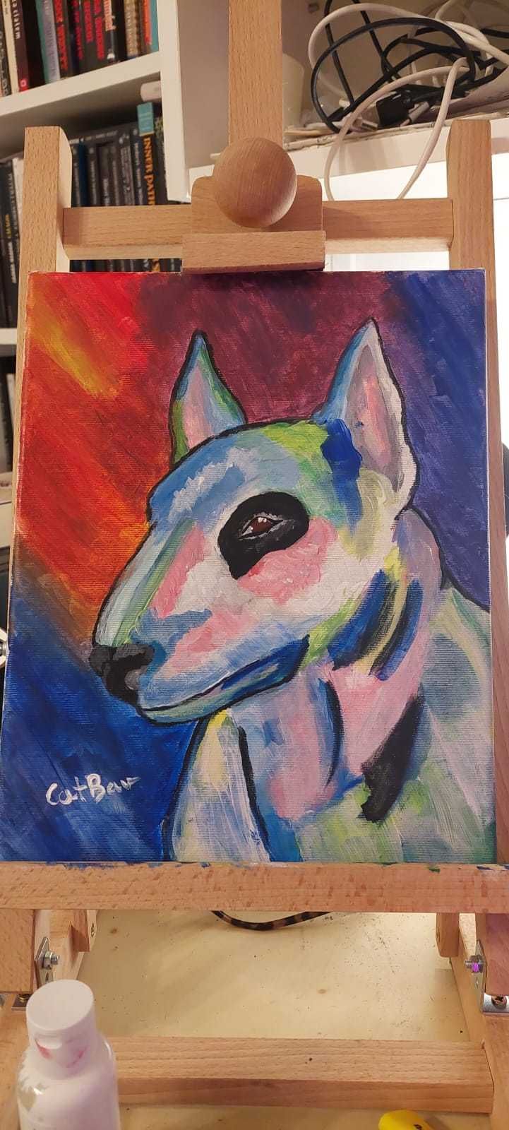 Obraz Bulterrier, akryl na płótnie 30x24