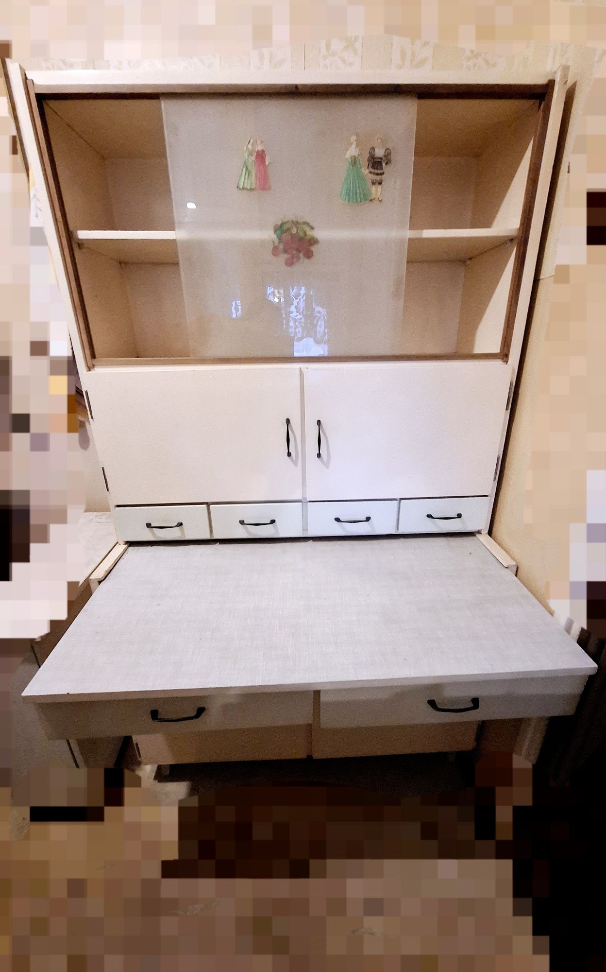 Drewniana kuchenna szafka wisząca witryna retro vintage PRL na makatkę