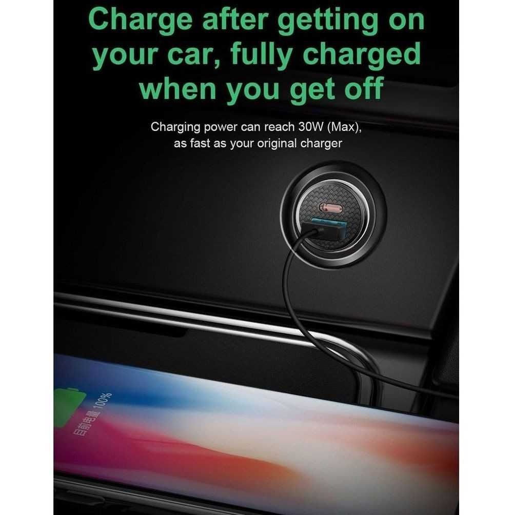 Baseus Szybka Ładowarka samochodowa 30W USB USB-C typ C Samsung iPhone