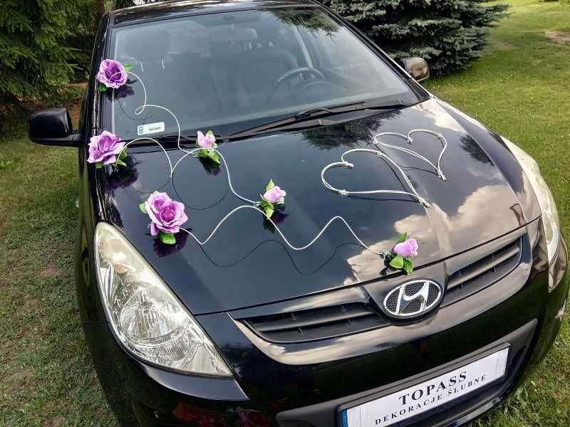 DS14 Dekoracja ślubna na samochód - róże fioletowe