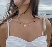 Colar Charm Necklace dourado com pendentes | Concha, olho grego…