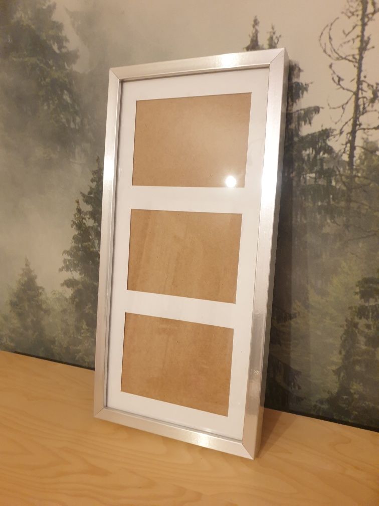 Ikea Ribba szklana ramka srebrna na trzy zdjęcia 23x50cm