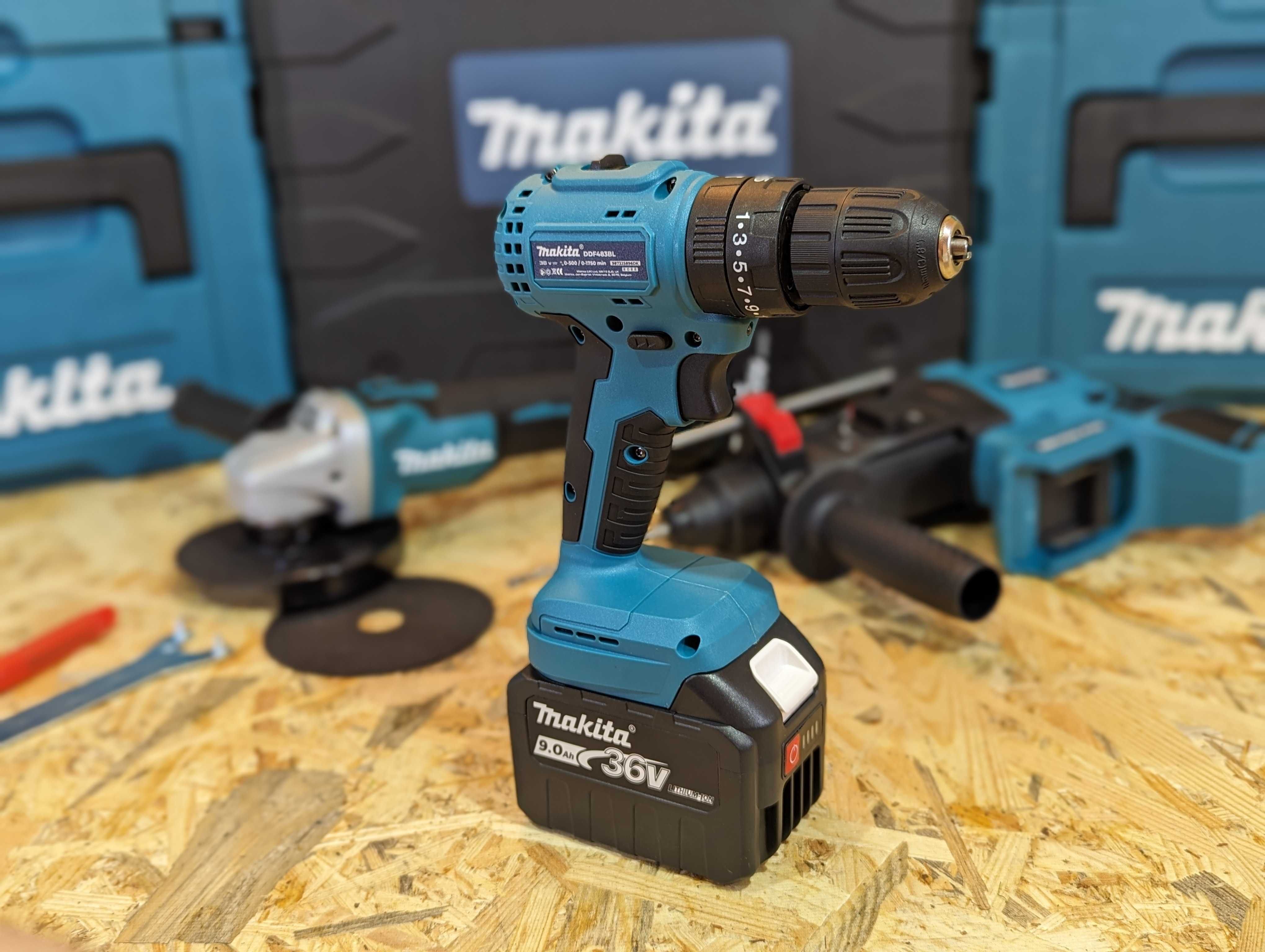 Makita Набір 3в1: Болгарка DGA504 Шуруповерт DHP485 Перфоратор DHR202