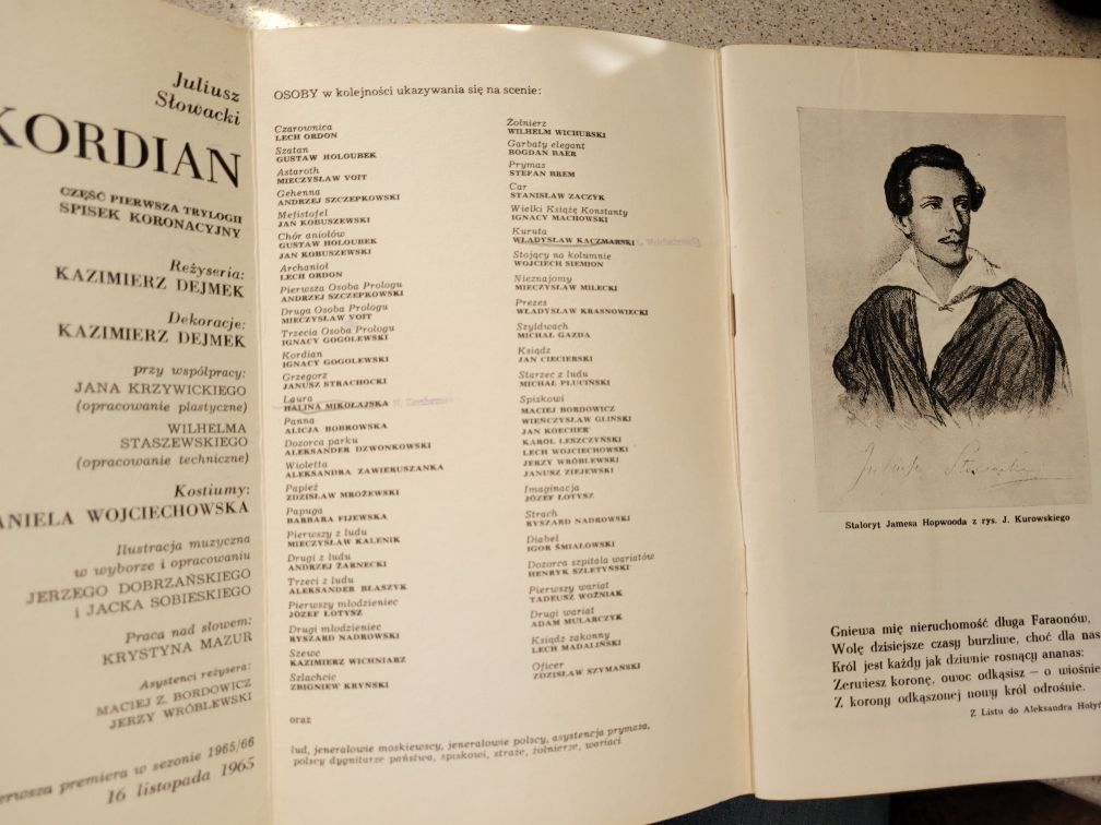 Program spektaklu Kordian K.Dejmek 1965 Teatr Narodowy