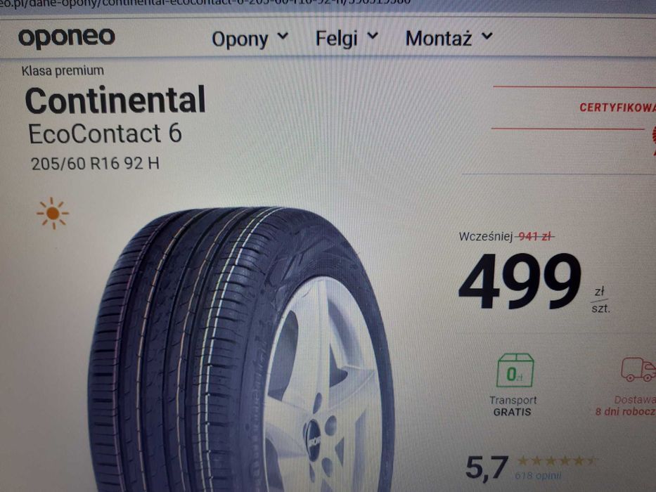 Nowe/Demo opony Premium 4x CONTINENTAL 205/60R16 92H, 2021r