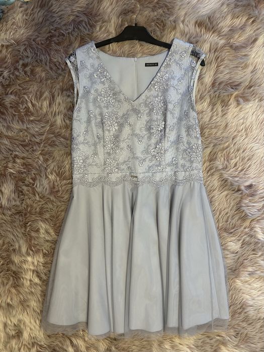 Sukienka na okazje, popielata, krótki rękaw