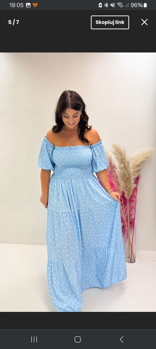 Długa, jasnoniebieska sukienka damska plus size , hiszpanka ,L,XL,XXL