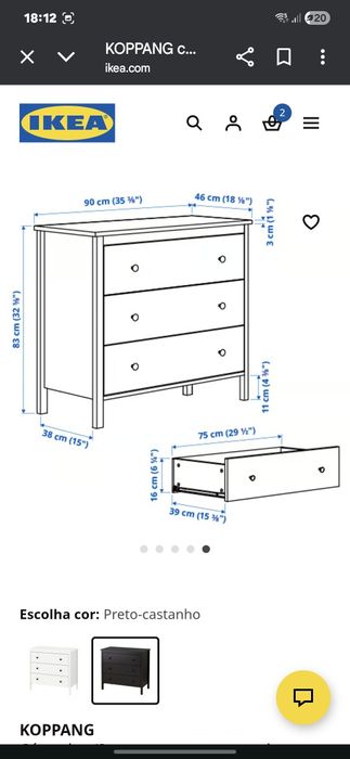 Cómoda com 3 gavetas Nova e montada,  do IKEA
Cómoda c/3 gavetas, pret