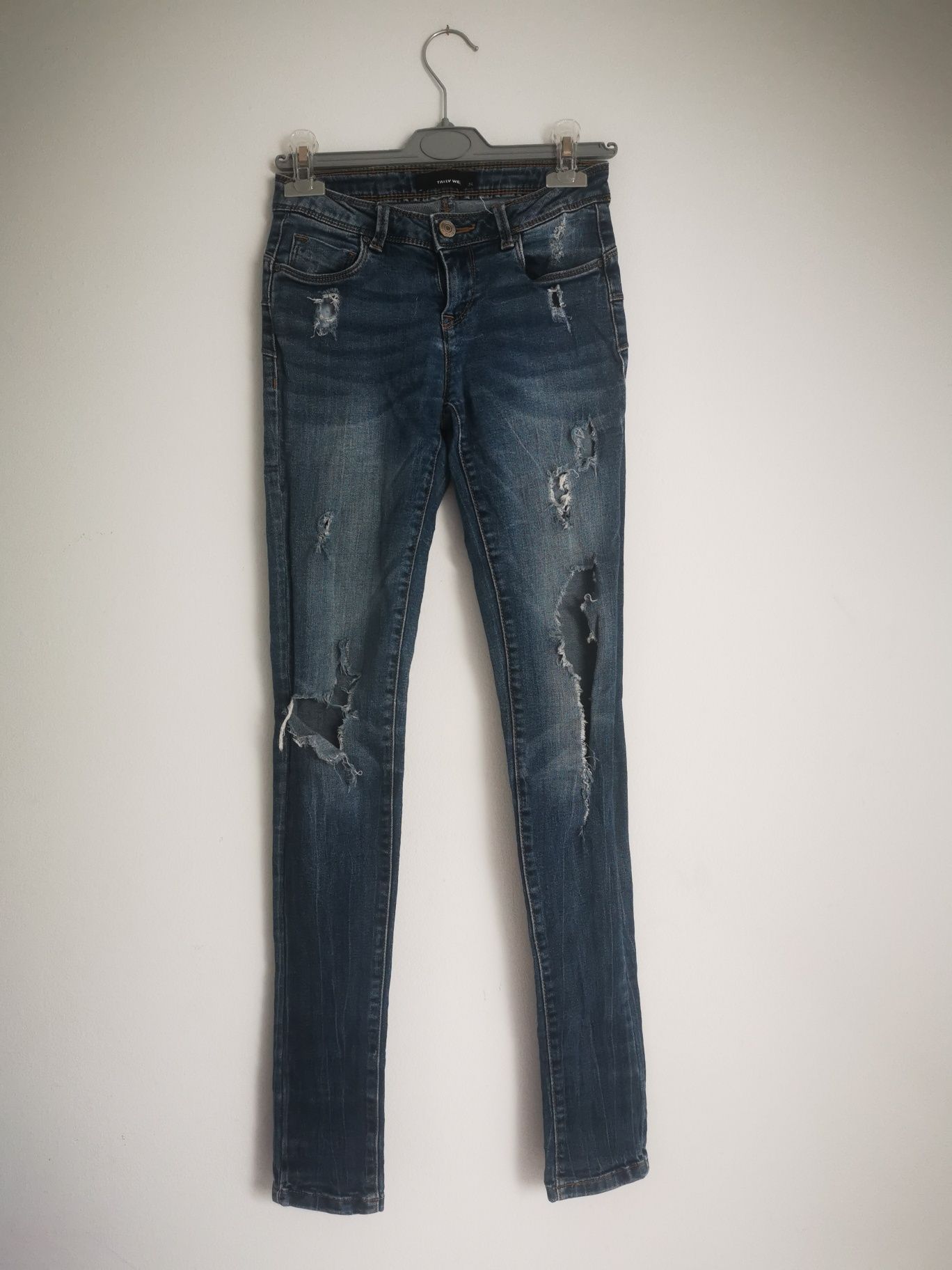 Spodnie jeans jeansowe przetarcia dziury 34 Tally Weijl