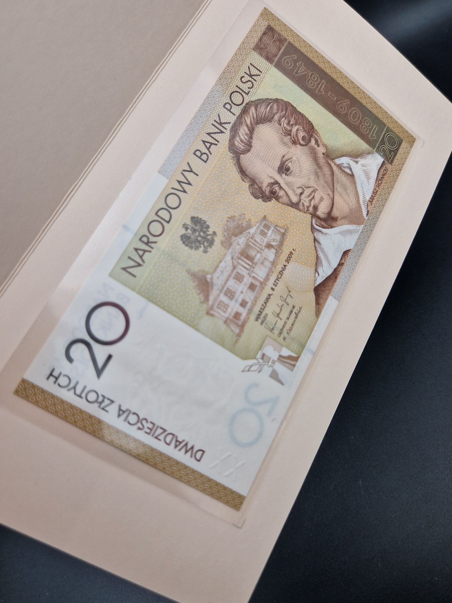 Banknot kolekcjonerski Juliusz Słowacki 20 zł NBP 2009 rok