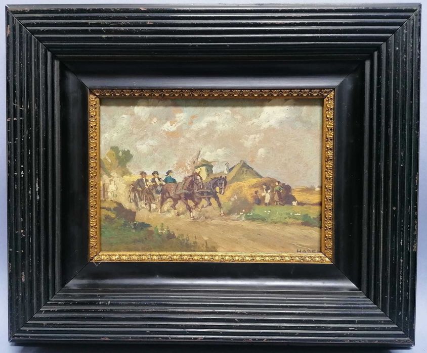 Scena wiejska, miniatura, Joseph Harencz pocz. XX w.