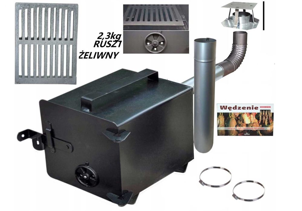 Zestaw wędzarni palenisko regulacją 25x25x32 cm 2mm ruszt żeliwny