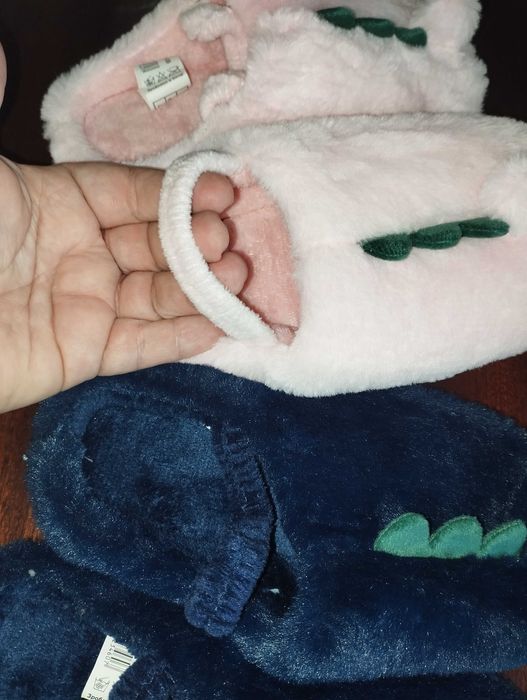 Тапки дитячі Динозаври сині рожеві, хутряні теплі,  28-29,  17.5 см