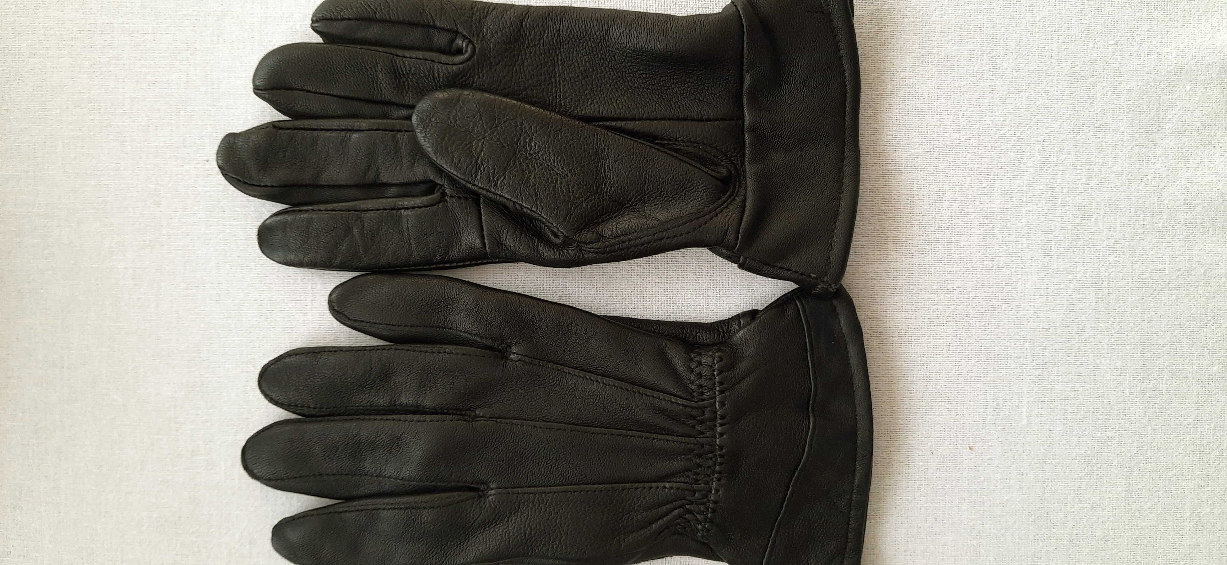 Damskie czarne rękawiczki skórzane wewnątrz welur