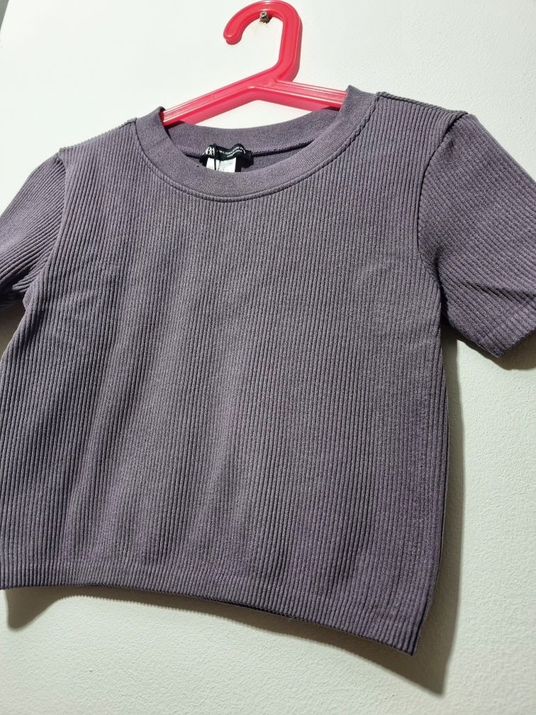 Fioletowy Crop top, Prążek, Zara, r. 40 ( L ) nowa bez metki