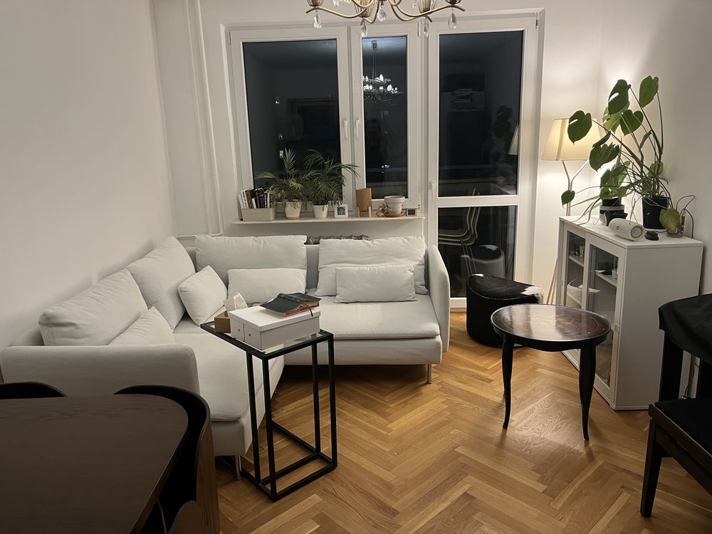 Sofa Ikea Soderhamn Finnsta biały 3 os. + 1 os. + pokrycie Lejde szary