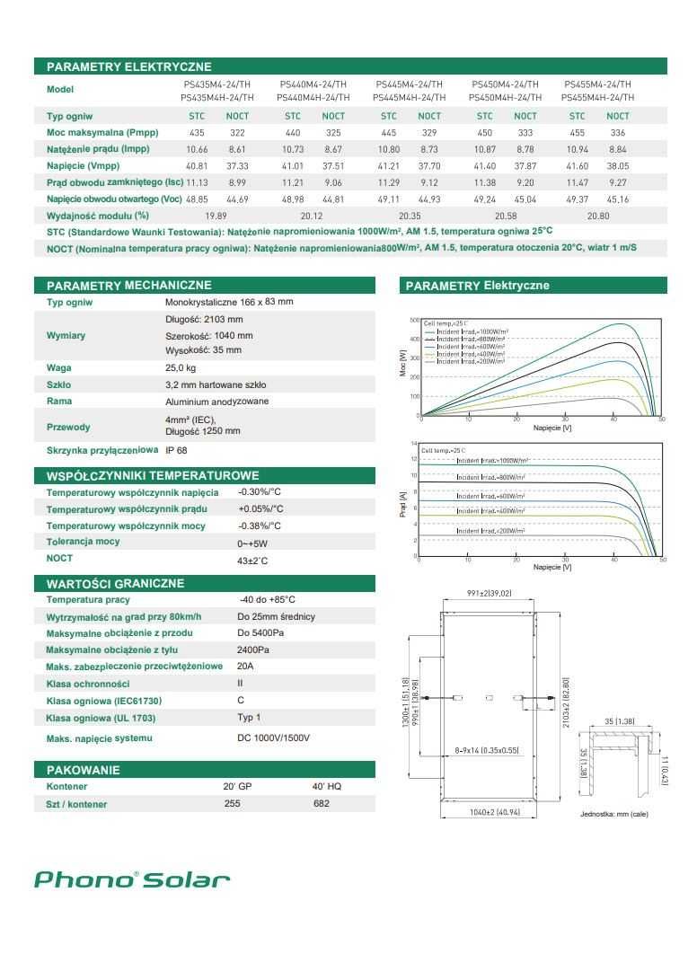 Moduł fotowoltaiczny PHONO SOLAR 455W PS455M4H-24/TH Srebrna Rama 35mm