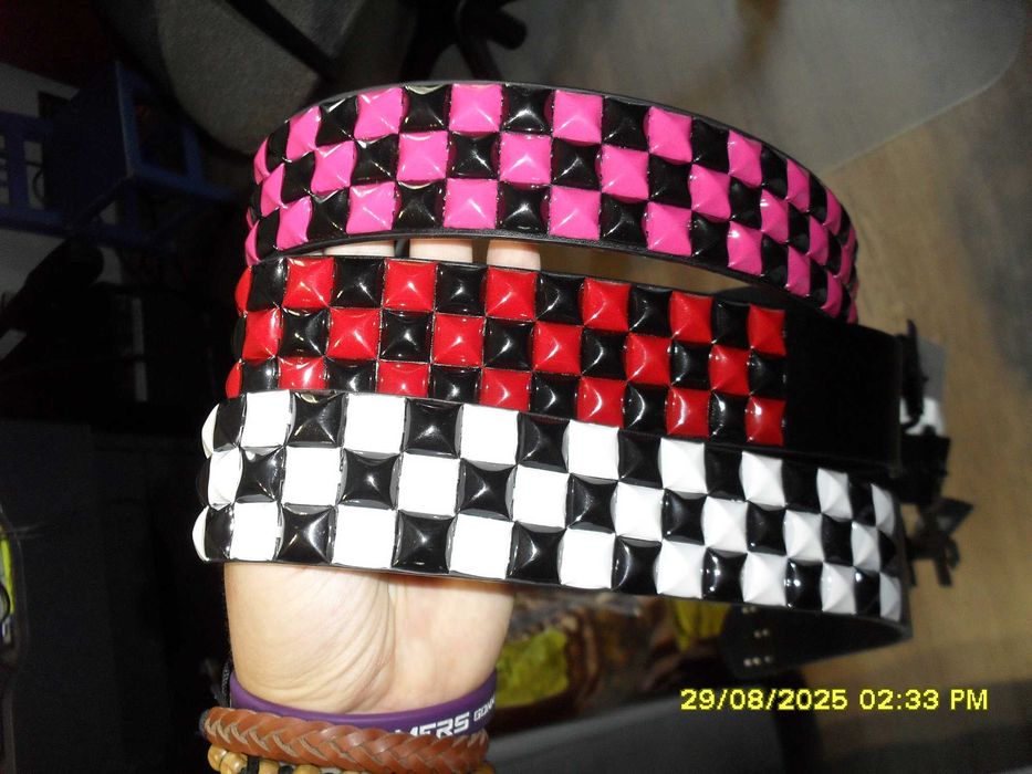 pasek z ćwiekami rórzowo czarny szachownica