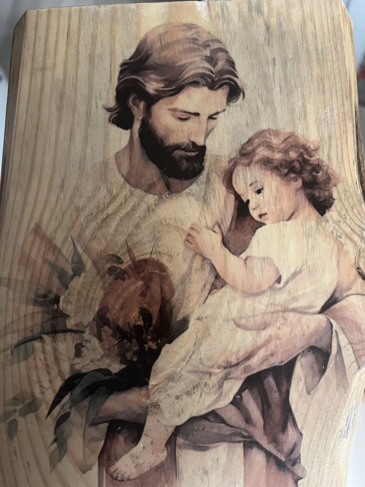 Obrazek na desce swiety Józef 15x20 cm dedykacja komunia chrzest