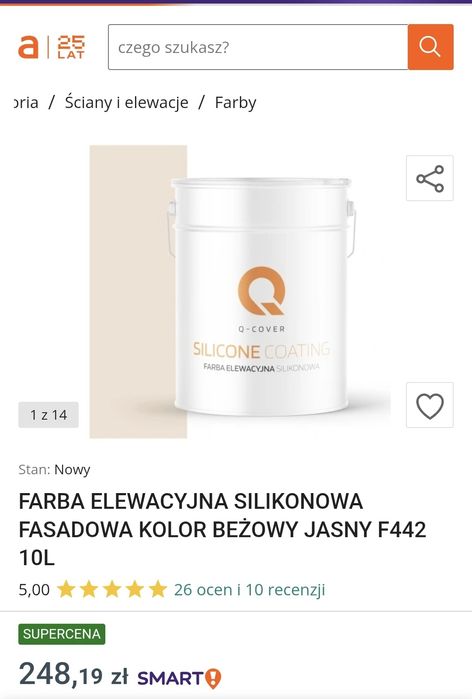 Farba elewacyjna silikonowa jasny beż 10l