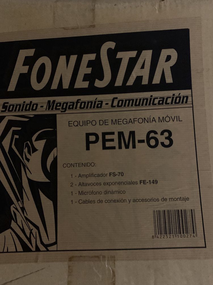 Kit Fonestar Amplificador 12v de megafonia 60 W Max + 2 Cornetas