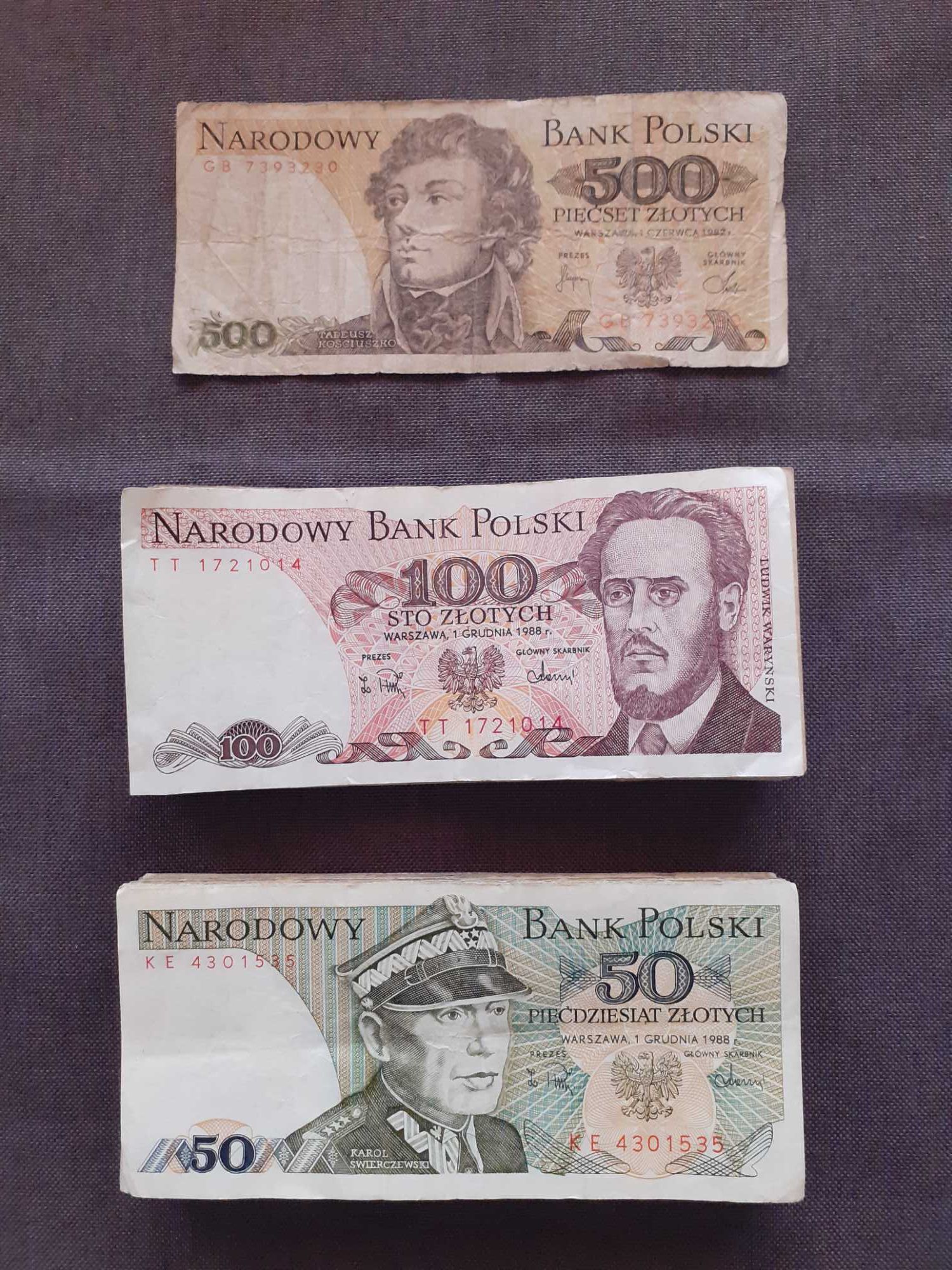 Banknoty PRL 50zl, 100zl, 500zl stan BDB