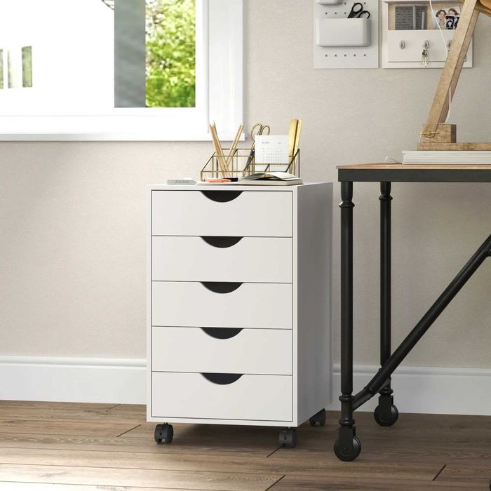 HOMCOM Bloco de Gavetas com Rodas 5 Gavetas 40x40x67 cm Branco