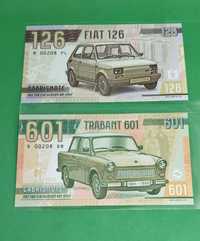 Sprzedam dwa banknoty kolekcjonerskie Fiat 126 p. plus Trabant 601.