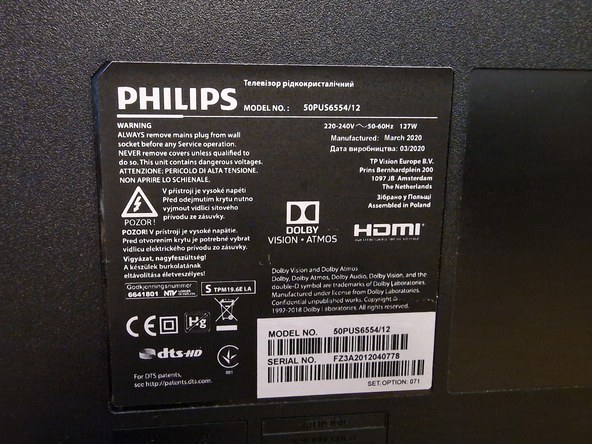 Philips 50cali 4K UHD DVB-T2 SMART telewizor