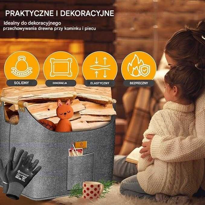 Kosz na drewno KESSER do kominka – elegancki, składany, do 60 kg