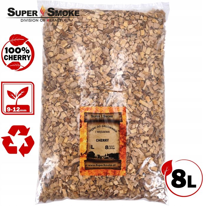 Zrębki Wędzarnicze Super Smoke CHERRY KL-10 (9-12mm) Large 8 Litrów